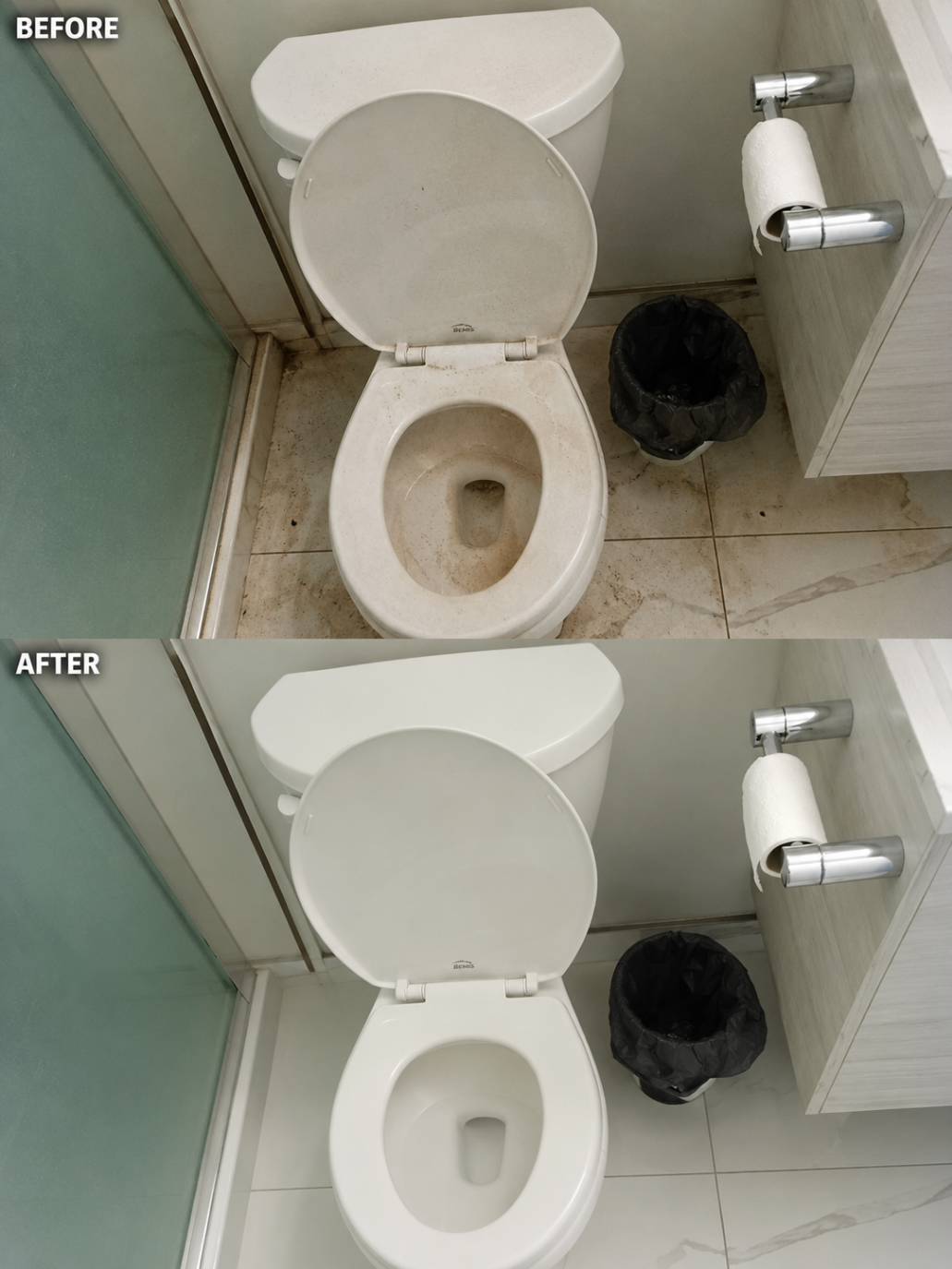 Washroom Deep Clean before and after cleaning result