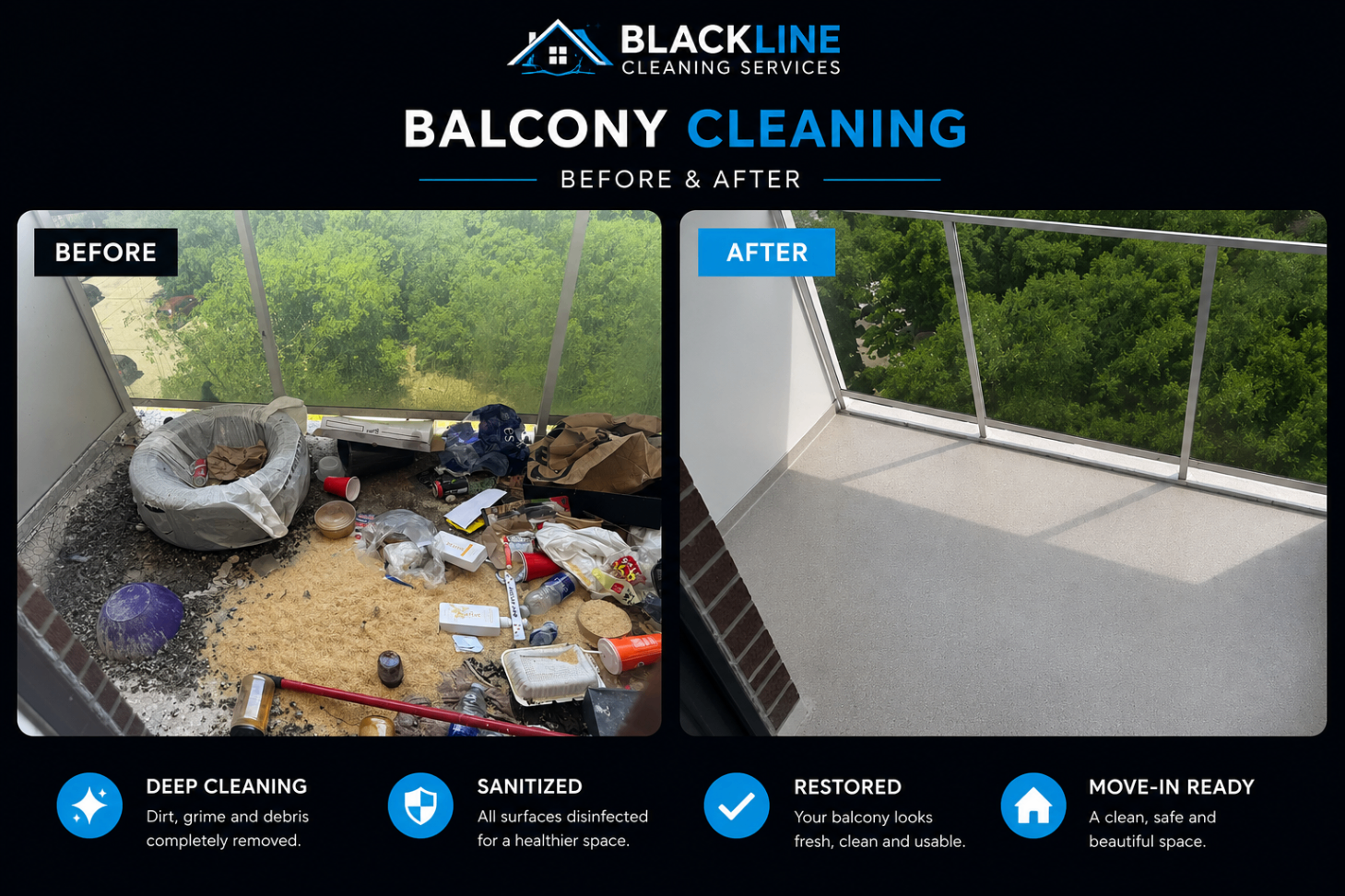 Balcony Cleaning Transformation before and after cleaning result